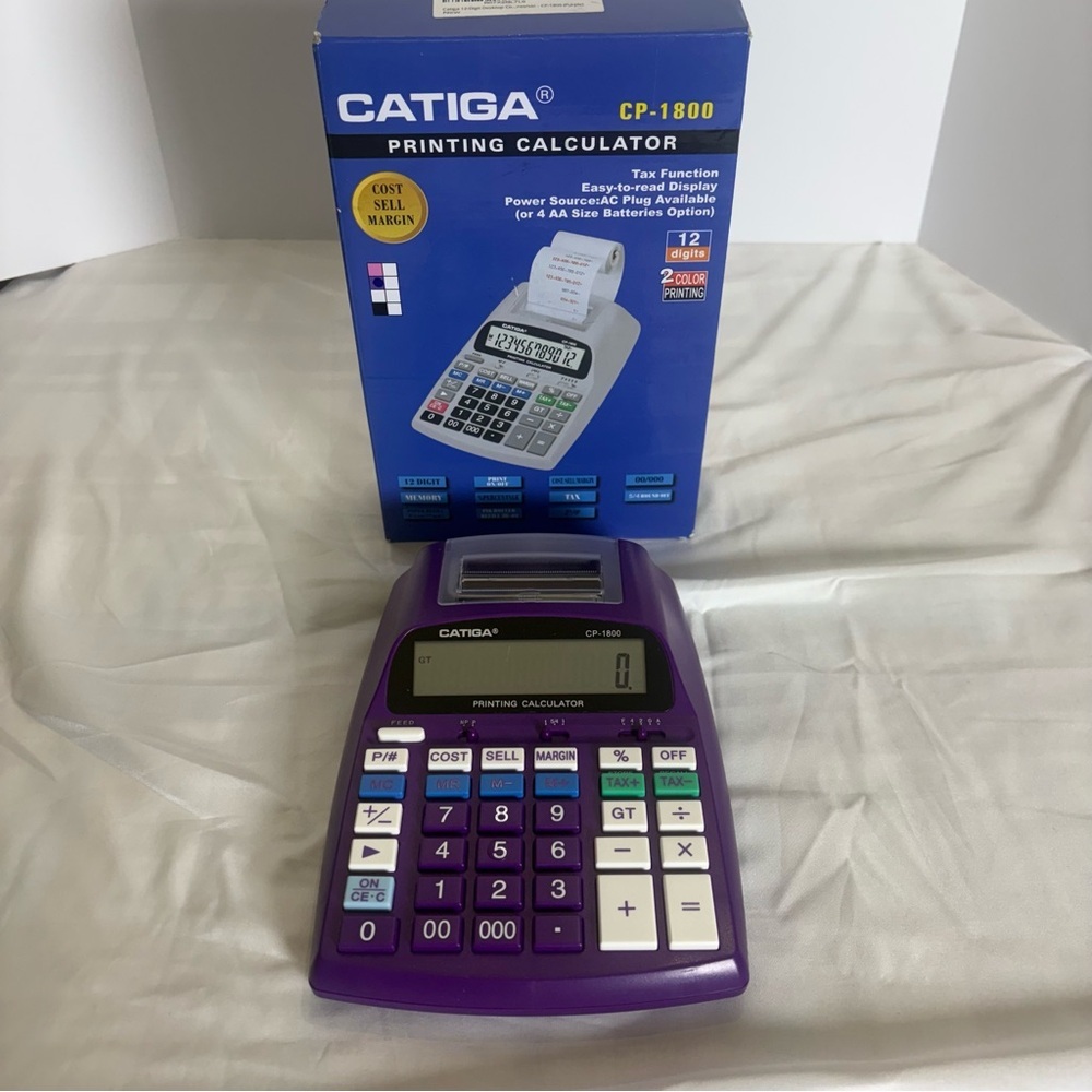 Catiga CP-1800 Printing Calculator in purple with original box